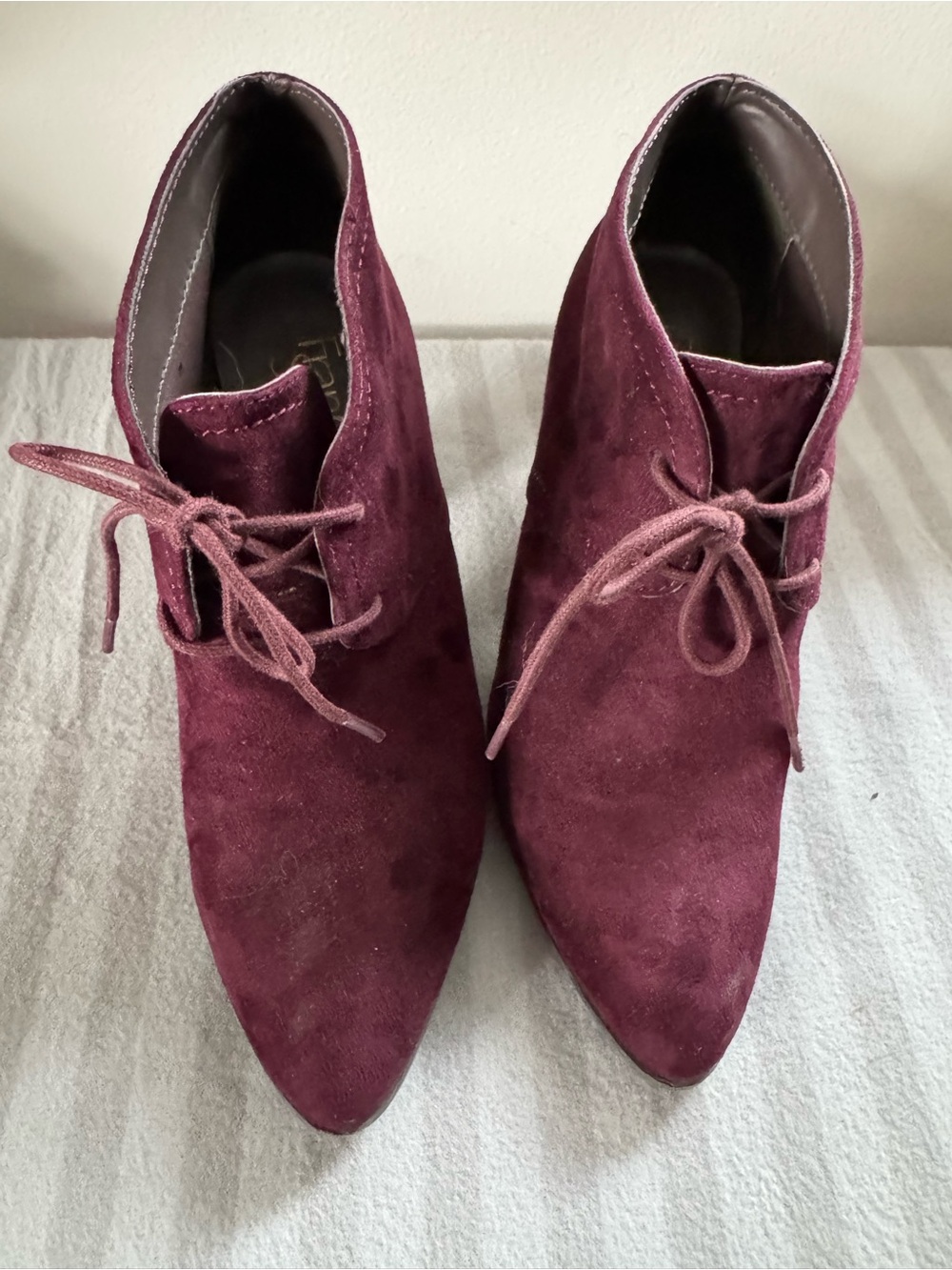Franco Sarto Burgundy Suede Lace-Up Ankle Booties